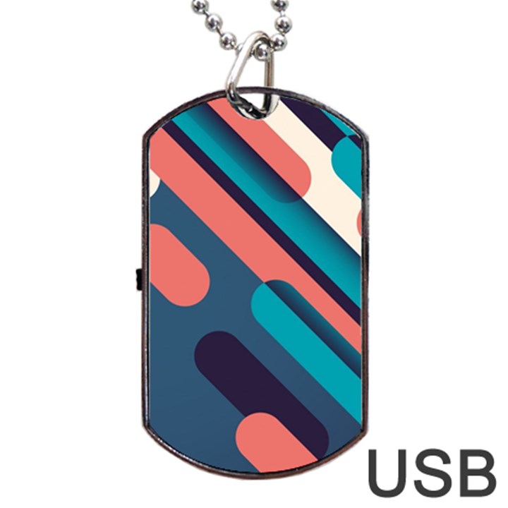 Blue Geometric Background, Abstract Lines Background Dog Tag USB Flash (One Side)