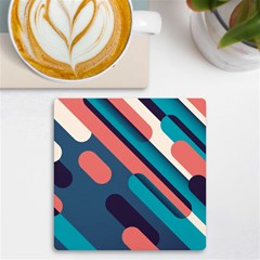 Blue Geometric Background, Abstract Lines Background Uv Print Square Tile Coaster  by nateshop