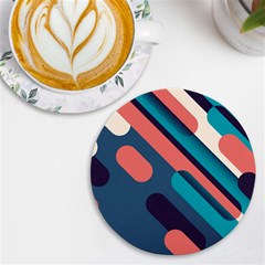 Blue Geometric Background, Abstract Lines Background Uv Print Round Tile Coaster by nateshop