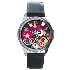 Colorful Abstract Background, Geometric Background Round Metal Watch by nateshop