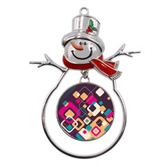 Colorful Abstract Background, Geometric Background Metal Snowman Ornament by nateshop