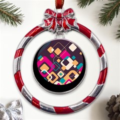 Colorful Abstract Background, Geometric Background Metal Red Ribbon Round Ornament by nateshop