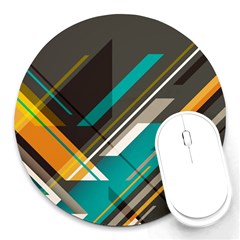 Material Design, Lines, Retro Abstract Art, Geometry Round Mousepad by nateshop