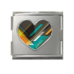 Material Design, Lines, Retro Abstract Art, Geometry Mega Link Heart Italian Charm (18mm) by nateshop