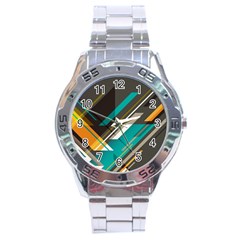 Material Design, Lines, Retro Abstract Art, Geometry Stainless Steel Analogue Watch by nateshop