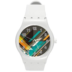 Material Design, Lines, Retro Abstract Art, Geometry Round Plastic Sport Watch (m) by nateshop