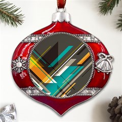 Material Design, Lines, Retro Abstract Art, Geometry Metal Snowflake And Bell Red Ornament by nateshop