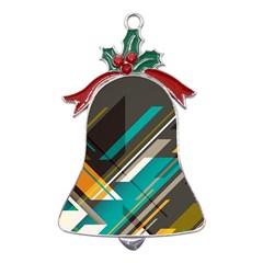 Material Design, Lines, Retro Abstract Art, Geometry Metal Holly Leaf Bell Ornament by nateshop