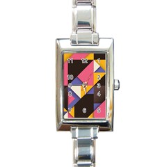 Retro Colorful Background, Geometric Abstraction Rectangle Italian Charm Watch by nateshop