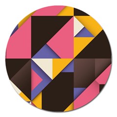 Retro Colorful Background, Geometric Abstraction Magnet 5  (round) by nateshop