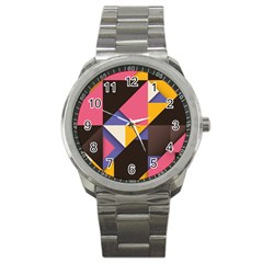 Retro Colorful Background, Geometric Abstraction Sport Metal Watch by nateshop