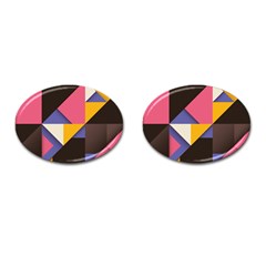 Retro Colorful Background, Geometric Abstraction Cufflinks (oval) by nateshop