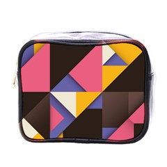 Retro Colorful Background, Geometric Abstraction Mini Toiletries Bag (one Side) by nateshop