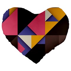 Retro Colorful Background, Geometric Abstraction Large 19  Premium Heart Shape Cushions by nateshop