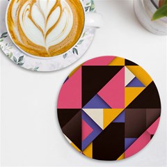 Retro Colorful Background, Geometric Abstraction Uv Print Round Tile Coaster by nateshop