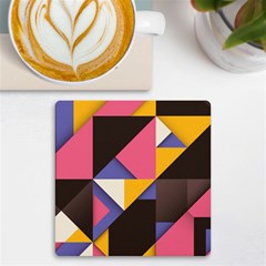 Retro Colorful Background, Geometric Abstraction Uv Print Square Tile Coaster  by nateshop