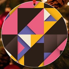 Retro Colorful Background, Geometric Abstraction Uv Print Acrylic Ornament Round by nateshop