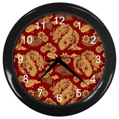 Vintage Dragon Chinese Red Amber Wall Clock (black) by DimSum