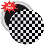 Black White Checker Pattern Checkerboard 3  Magnets (10 pack)  Front