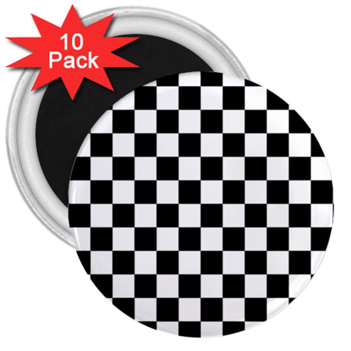 Black White Checker Pattern Checkerboard 3  Magnets (10 pack) 