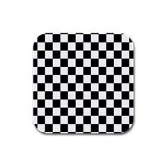 Black White Checker Pattern Checkerboard Rubber Square Coaster (4 Pack) by Grandong