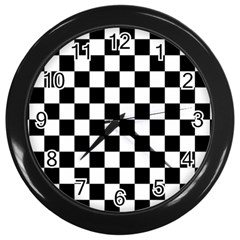 Black White Checker Pattern Checkerboard Wall Clock (black) by Grandong