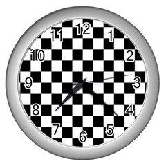 Black White Checker Pattern Checkerboard Wall Clock (silver) by Grandong