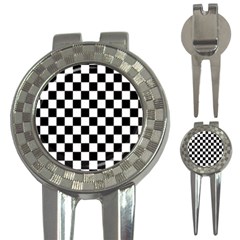 Black White Checker Pattern Checkerboard 3-in-1 Golf Divots by Grandong