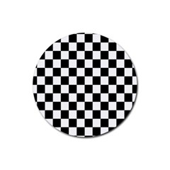 Black White Checker Pattern Checkerboard Rubber Coaster (round) by Grandong