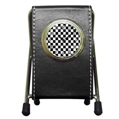 Black White Checker Pattern Checkerboard Pen Holder Desk Clock by Grandong