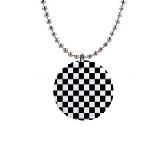 Black White Checker Pattern Checkerboard 1  Button Necklace by Grandong