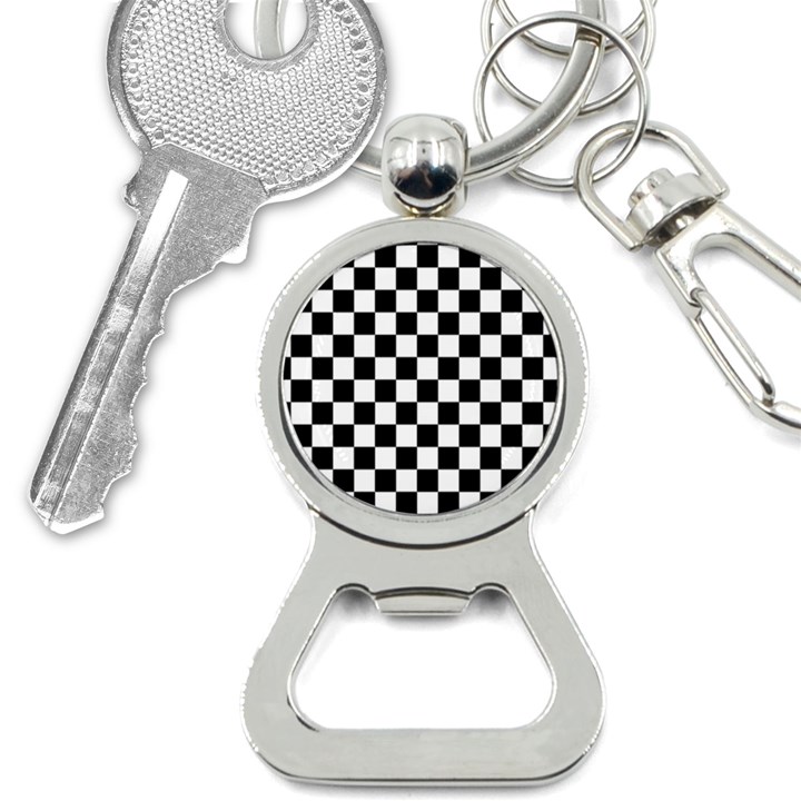 Black White Checker Pattern Checkerboard Bottle Opener Key Chain