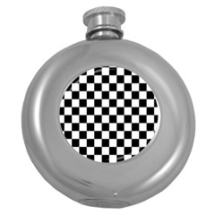 Black White Checker Pattern Checkerboard Round Hip Flask (5 Oz) by Grandong