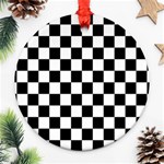 Black White Checker Pattern Checkerboard Round Ornament (Two Sides) Front