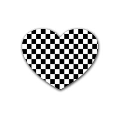 Black White Checker Pattern Checkerboard Rubber Heart Coaster (4 Pack) by Grandong