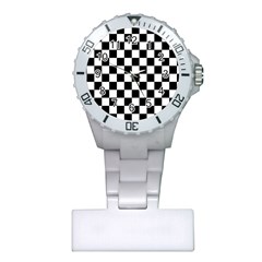 Black White Checker Pattern Checkerboard Plastic Nurses Watch by Grandong