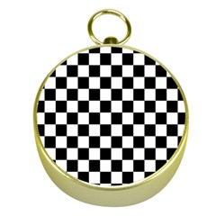 Black White Checker Pattern Checkerboard Gold Compasses by Grandong