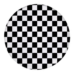 Black White Checker Pattern Checkerboard Round Glass Fridge Magnet (4 Pack) by Grandong