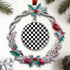 Black White Checker Pattern Checkerboard Metal X mas Wreath Holly Leaf Ornament by Grandong