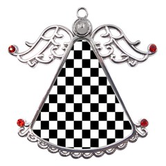 Black White Checker Pattern Checkerboard Metal Angel With Crystal Ornament