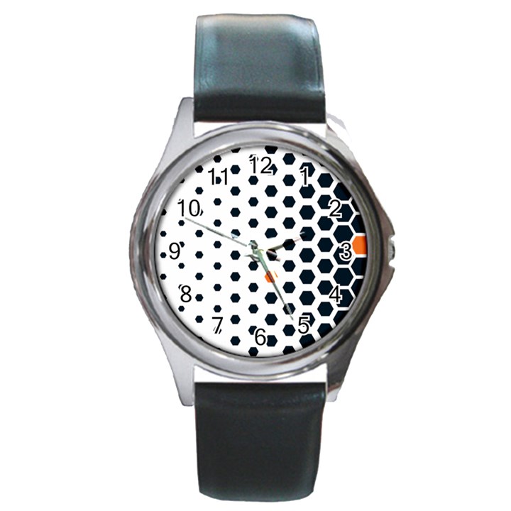 Honeycomb Hexagon Pattern Abstract Round Metal Watch