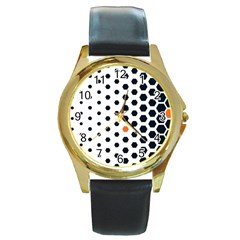 Honeycomb Hexagon Pattern Abstract Round Gold Metal Watch