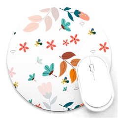 Flowers Leaves Background Floral Round Mousepad by Grandong