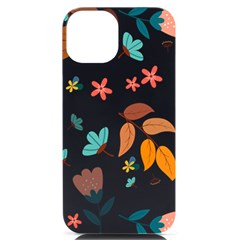 Flowers Leaves Background Floral Iphone 14 Black Uv Print Case by Grandong