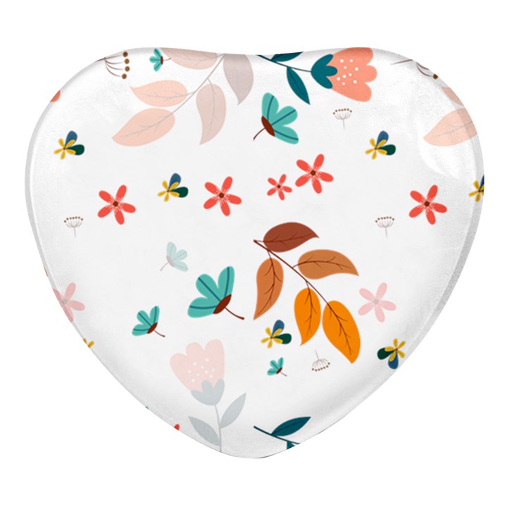 Flowers Leaves Background Floral Heart Glass Fridge Magnet (4 pack)