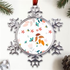 Flowers Leaves Background Floral Metal Large Snowflake Ornament by Grandong