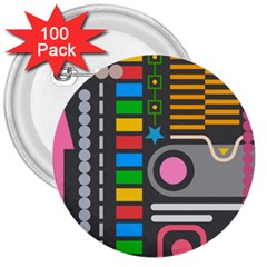 Pattern Geometric Abstract Colorful Arrows Lines Circles Triangles 3  Buttons (100 Pack)  by Grandong