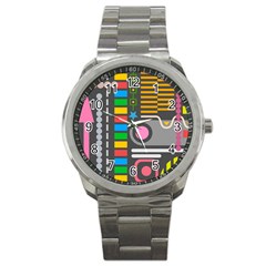 Pattern Geometric Abstract Colorful Arrows Lines Circles Triangles Sport Metal Watch by Grandong