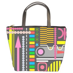 Pattern Geometric Abstract Colorful Arrows Lines Circles Triangles Bucket Bag by Grandong