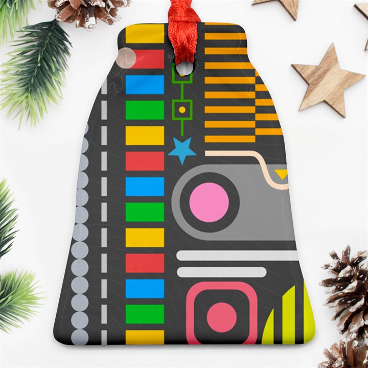 Pattern Geometric Abstract Colorful Arrows Lines Circles Triangles Bell Ornament (Two Sides)